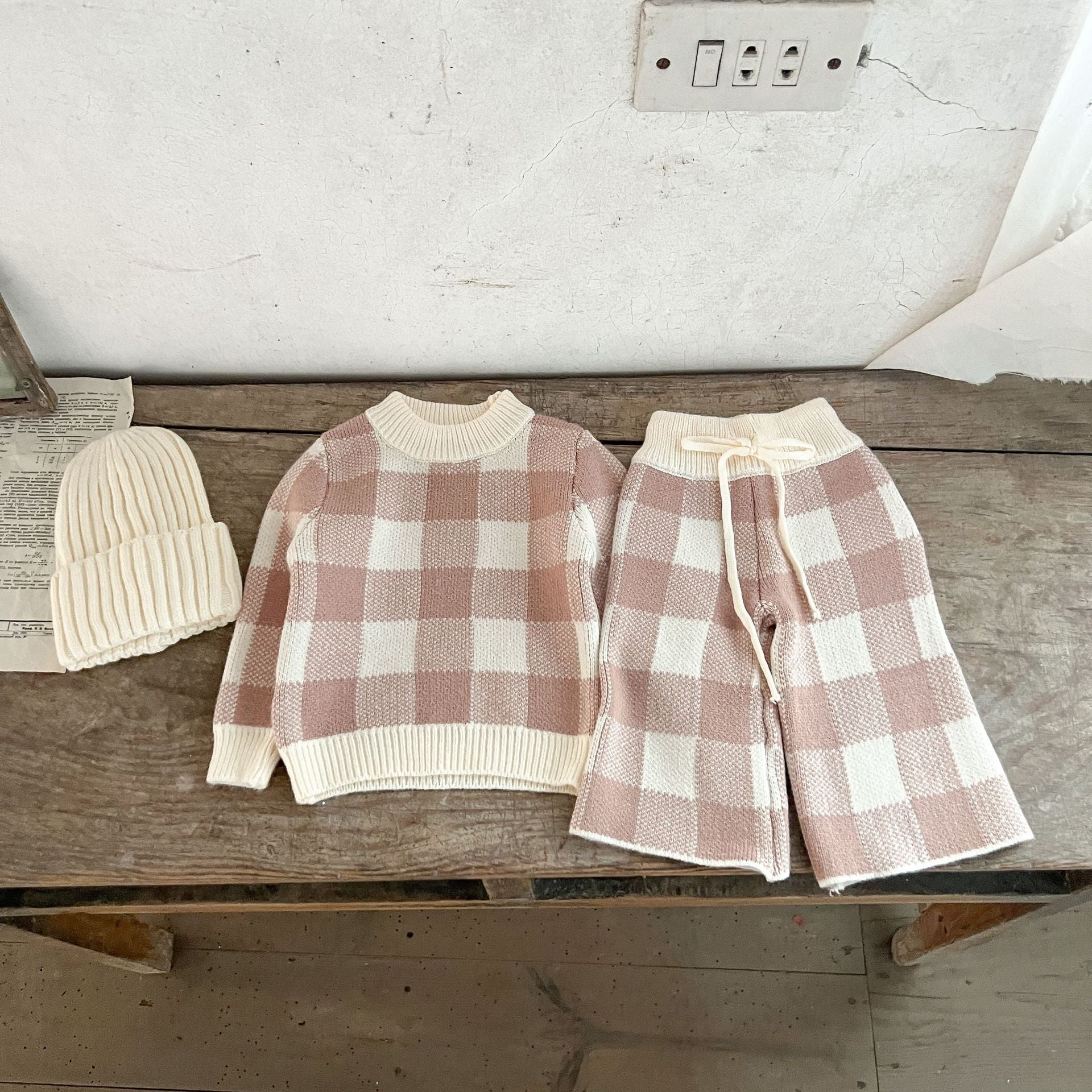 くすみチェック × セットアップ｜Petite Warm Check – Two-piece
