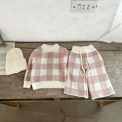 くすみチェック × セットアップ｜Petite Warm Check – Two-piece