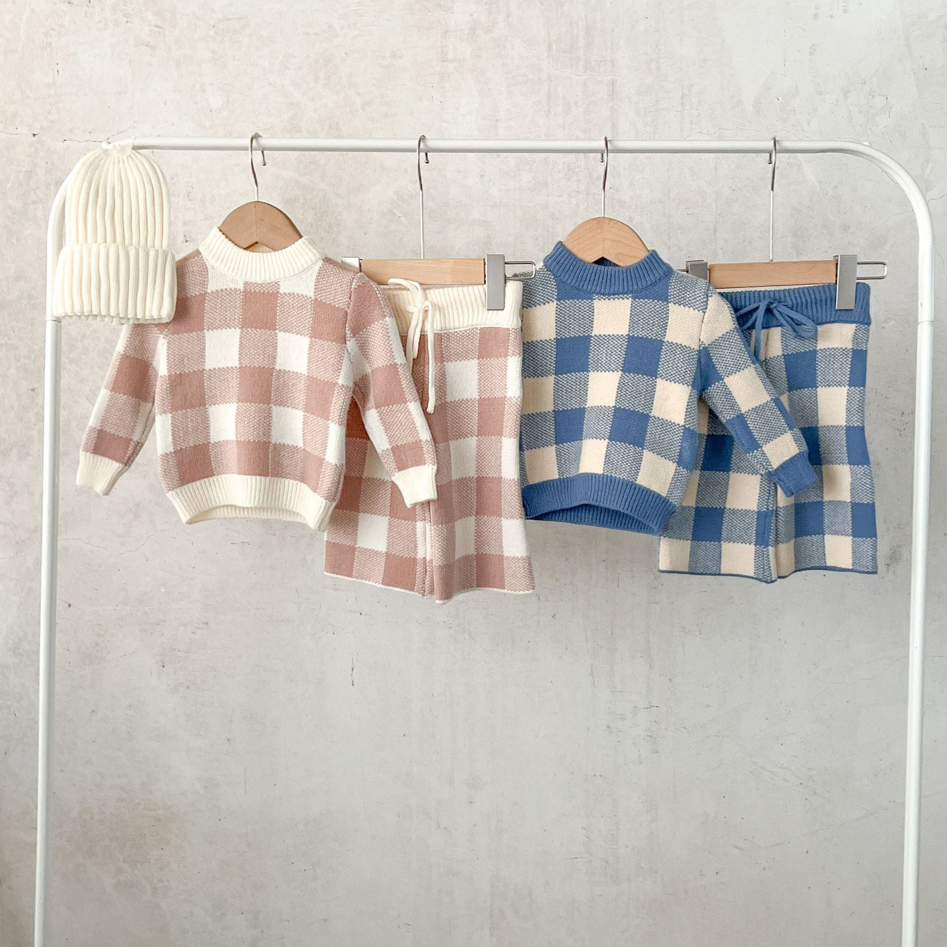 くすみチェック × セットアップ｜Petite Warm Check – Two-piece