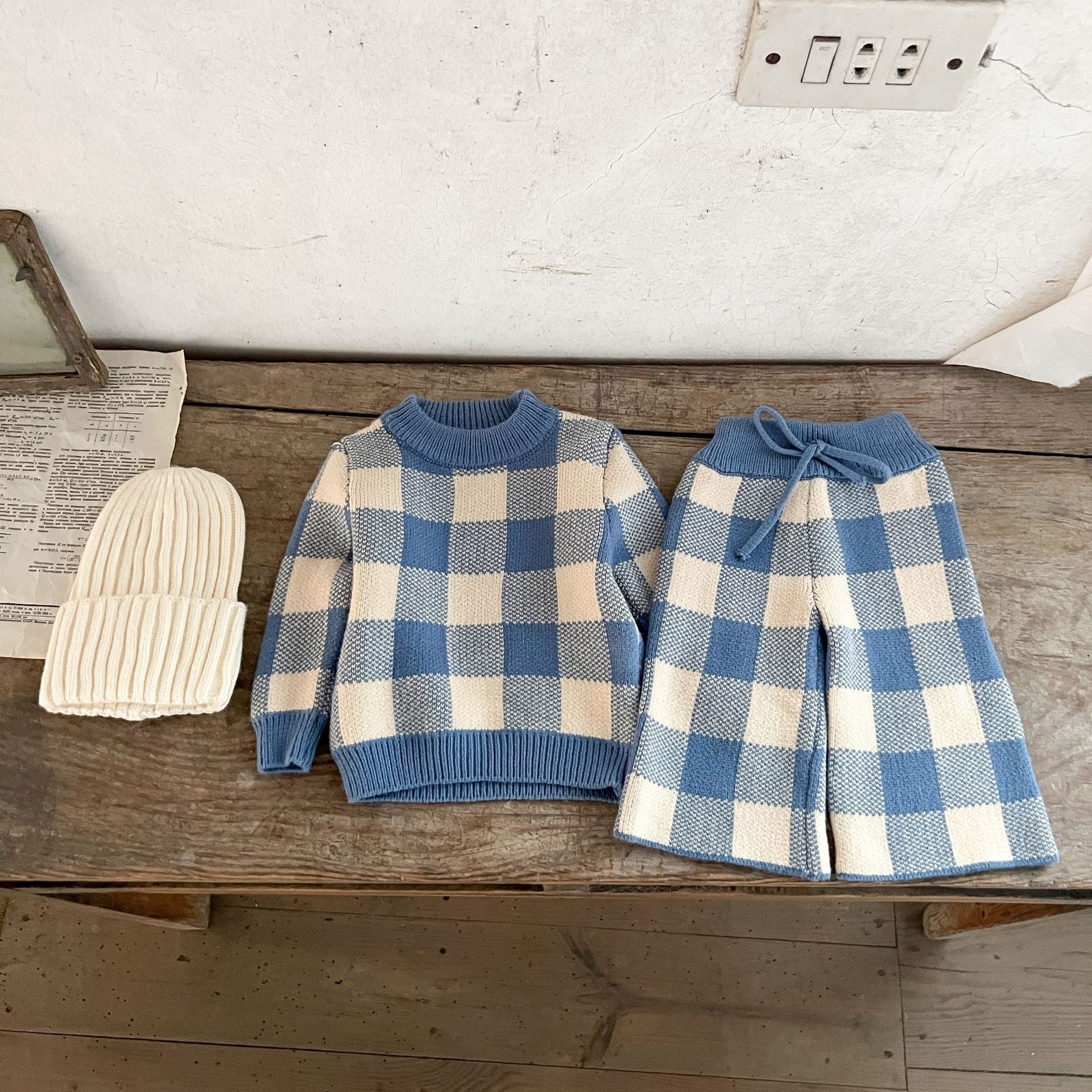 くすみチェック × セットアップ｜Petite Warm Check – Two-piece